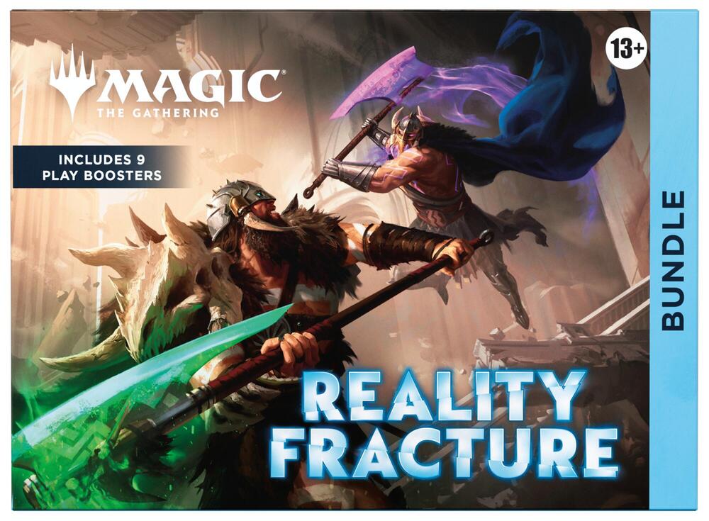Magic The Gathering Reality Fracture Bundle with 9 FRA play boosters, foil lands and a Spindown life counter