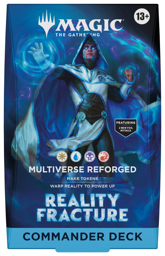 Magic The Gathering Reality Fracture Commander Deck Display of sealed ready-to-play Commander precon decks