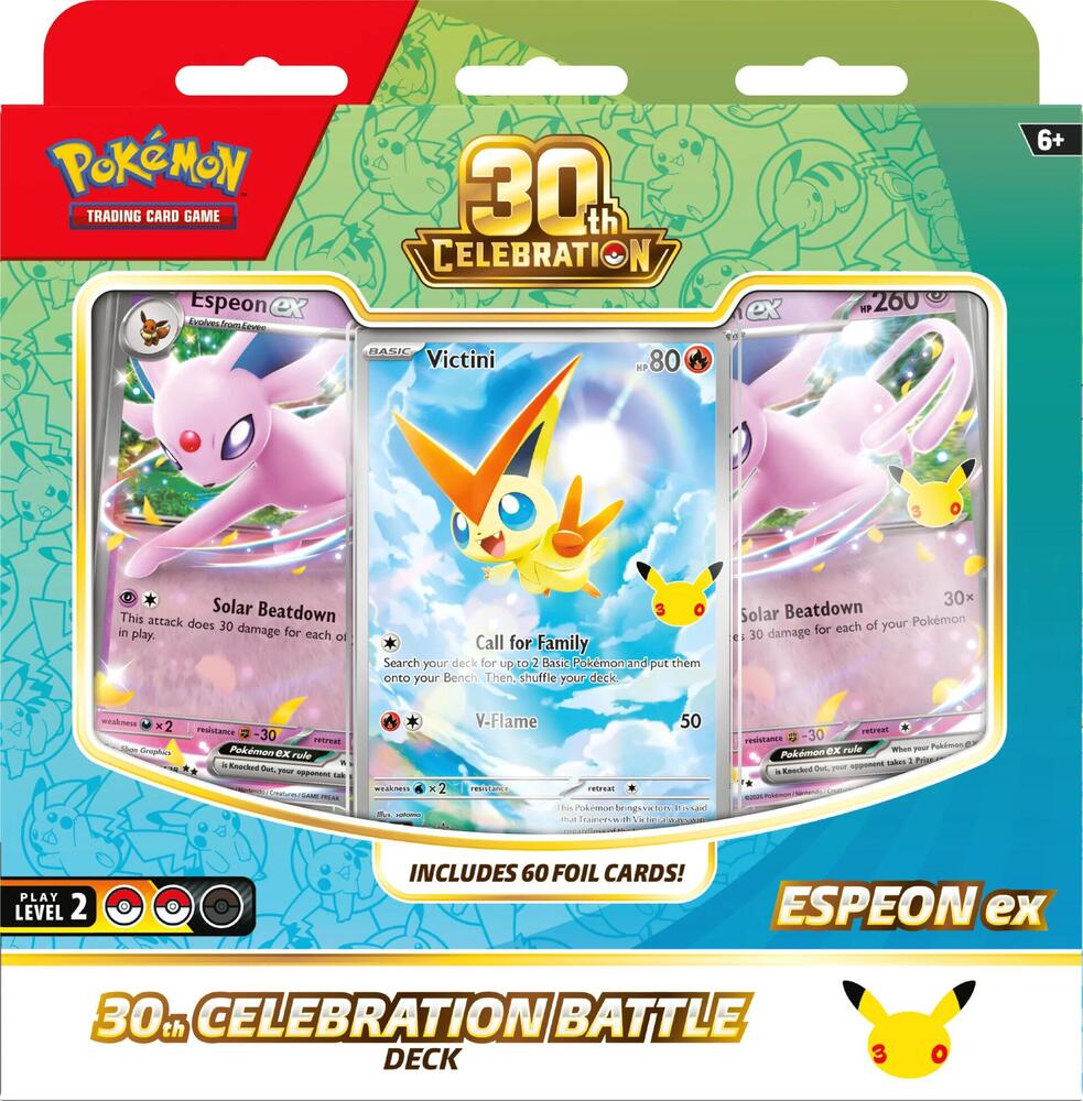 Pokemon TCG 30th Celebration Espeon ex Battle Deck, a ready-to-play 60-card deck featuring a foil Espeon ex