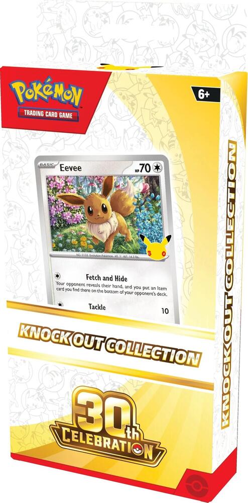 Pokemon TCG 30th Celebration Knock Out Collection with a foil Eevee promo, a commemorative coin and 2 booster packs