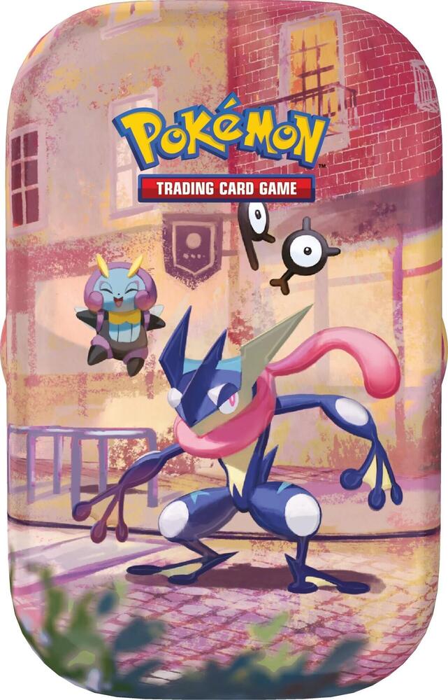 Pokemon TCG 30th Celebration Mini Tin, Greninja design, with 2 sealed booster packs, a sticker sheet and an art card