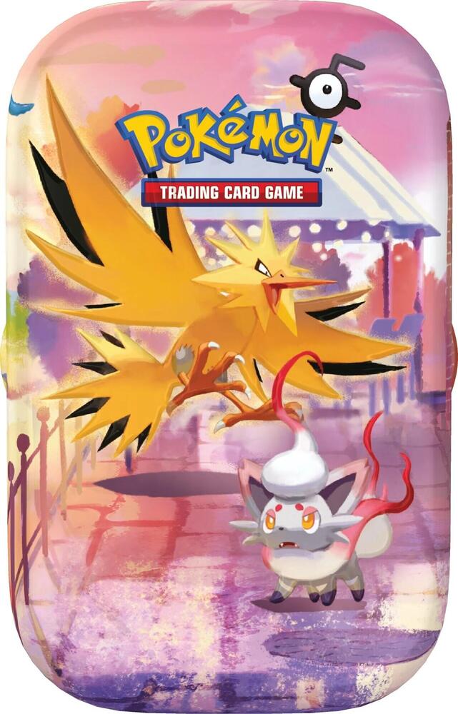Pokemon TCG 30th Celebration Mini Tin, Zapdos design, with 2 sealed booster packs, a sticker sheet and an art card