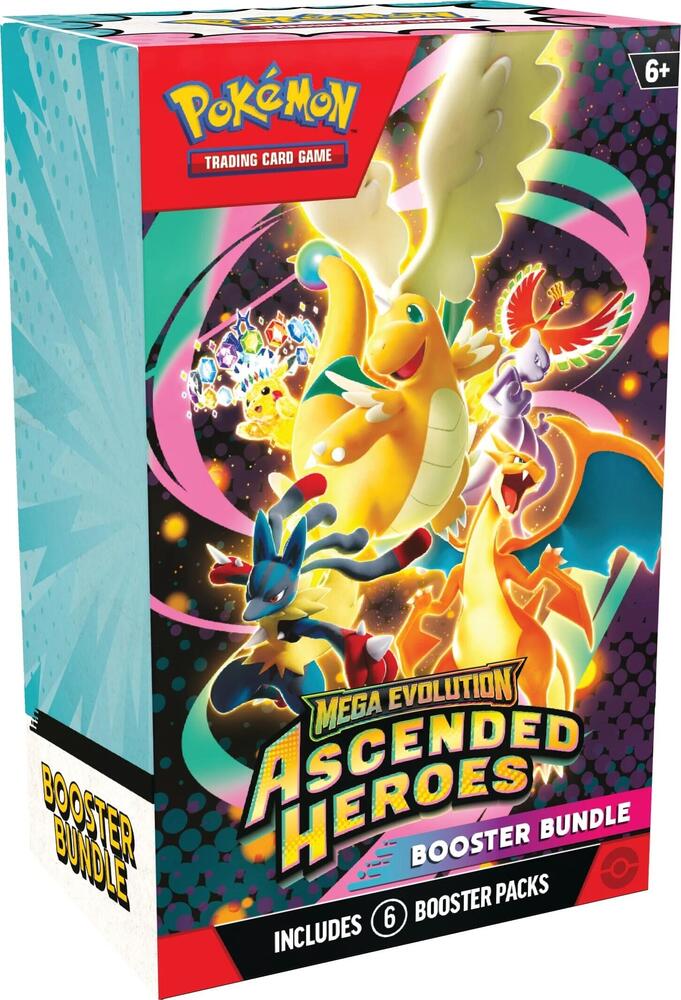 Pokemon TCG Mega Evolution Ascended Heroes Booster Bundle ME2.5 containing 6 sealed booster packs with Mega Dragonite ex box artwork