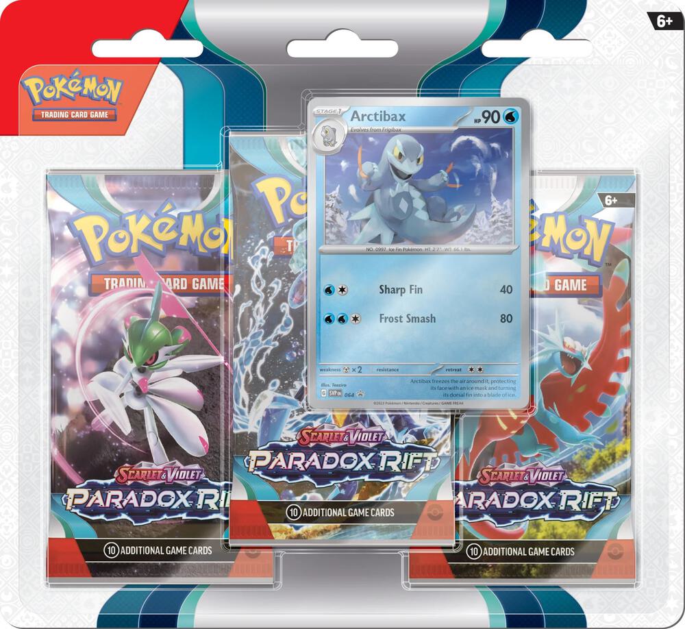 Pokemon TCG Paradox Rift 3 Pack Blister Arctibax SV04 — 3 booster packs, Ancient and Future mechanic, Scarlet and Violet series, sealed