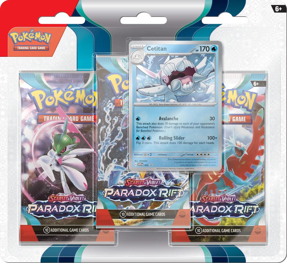 Pokemon TCG Paradox Rift 3 Pack Blister Cetitan SV04 — 3 booster packs, Ancient and Future mechanic, Scarlet and Violet series, sealed