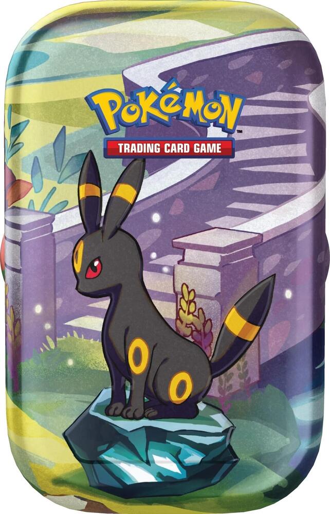 Pokemon TCG Prismatic Evolutions Mini Tin Umbreon SV8.5 — 2 booster packs, collectible coin, scene card, Scarlet and Violet era, sealed