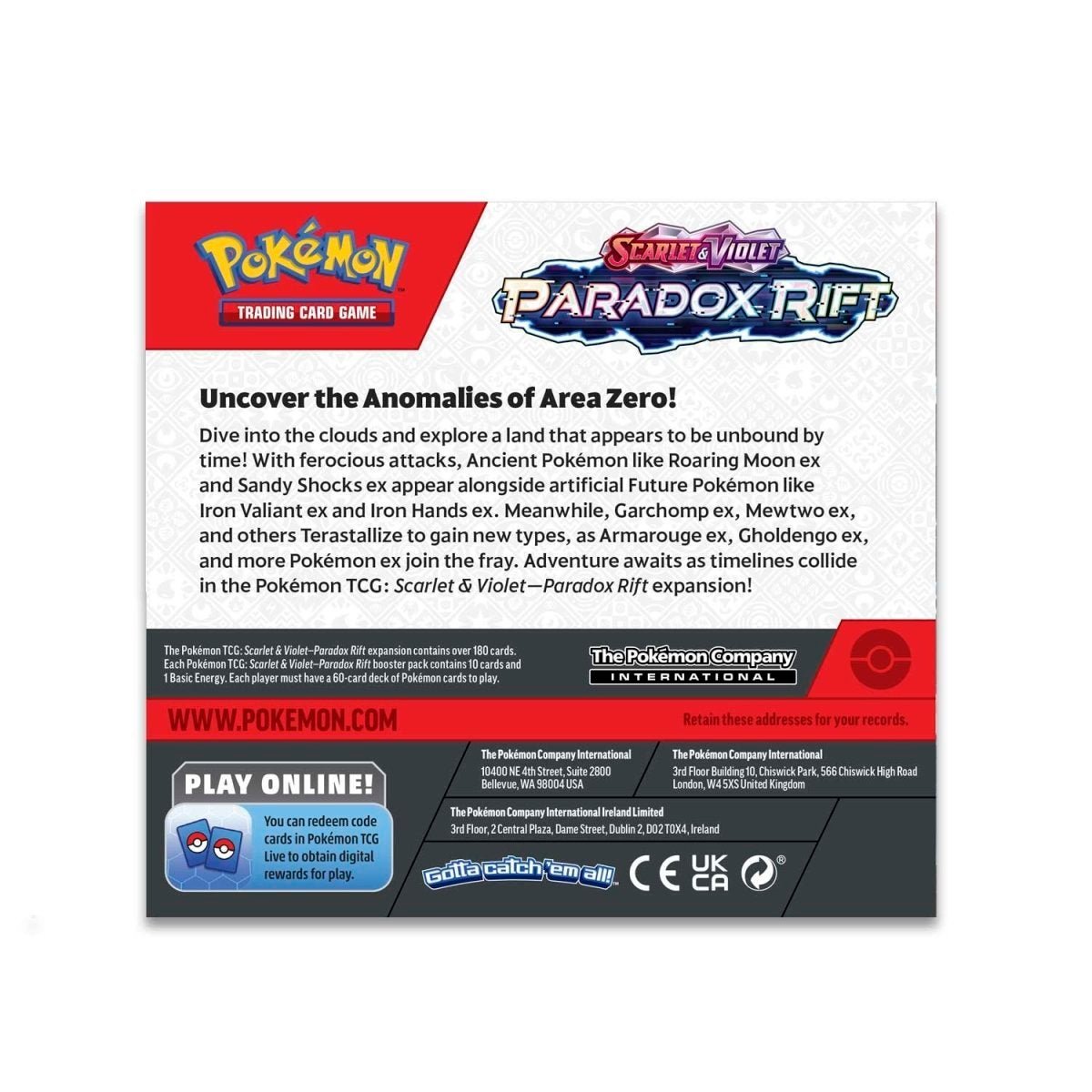Pokemon TCG Paradox Rift Booster Box SV04 - Booster Pack Cards
